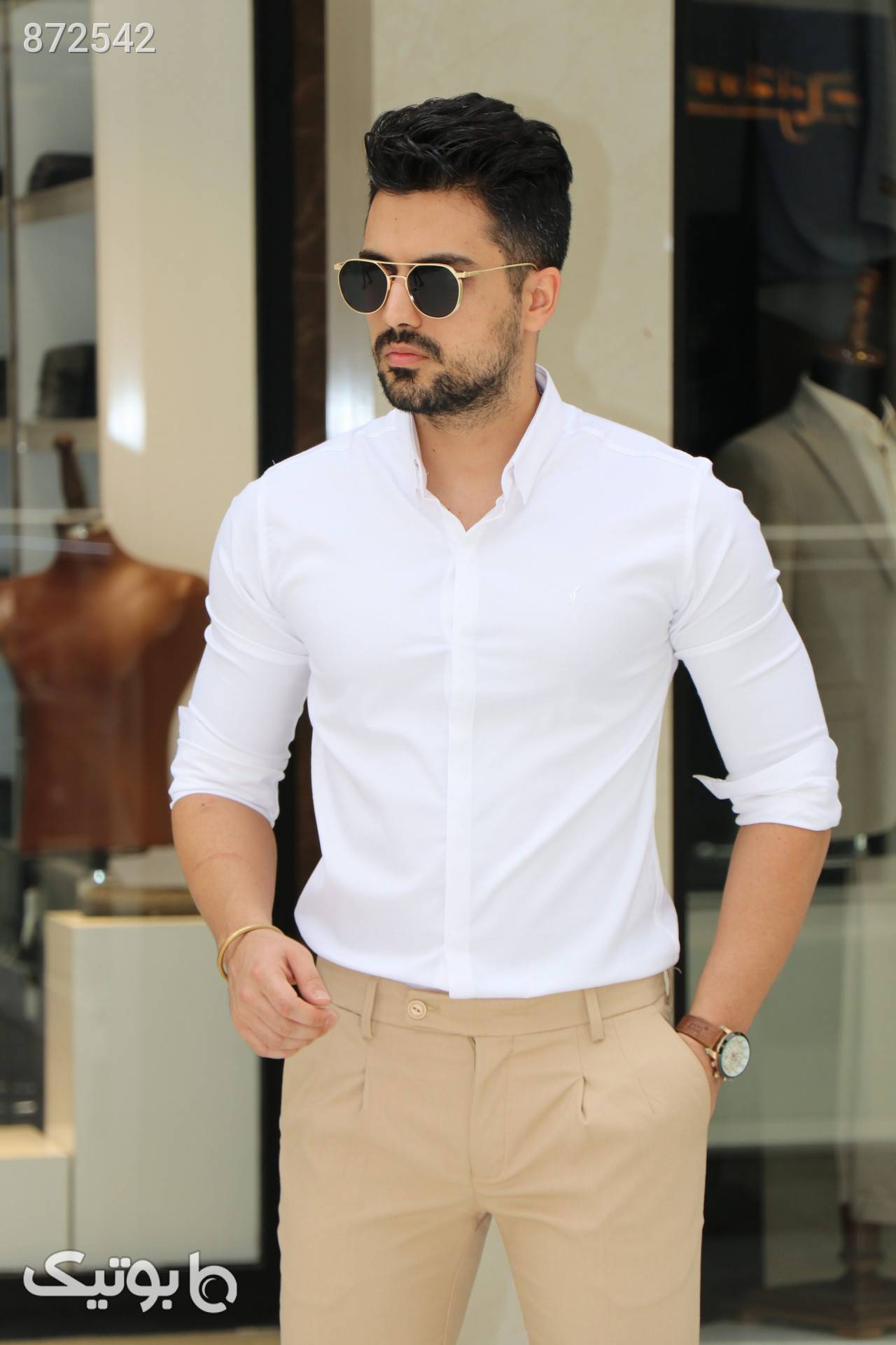 پیراهن سفید آستین بلند مشکی پيراهن مردانه