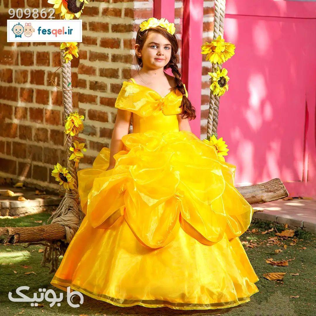 لباس دیو و دلبر زرد لباس کودک دخترانه