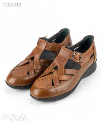 کفش تابستانی زنانه چرم طبیعی شیفر Shifer مدل 5348B قهوه ای کفش تخت زنانه