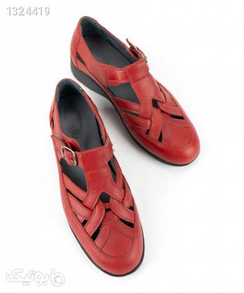 کفش تابستانی زنانه چرم طبیعی شیفر Shifer مدل 5348B قرمز کفش تخت زنانه