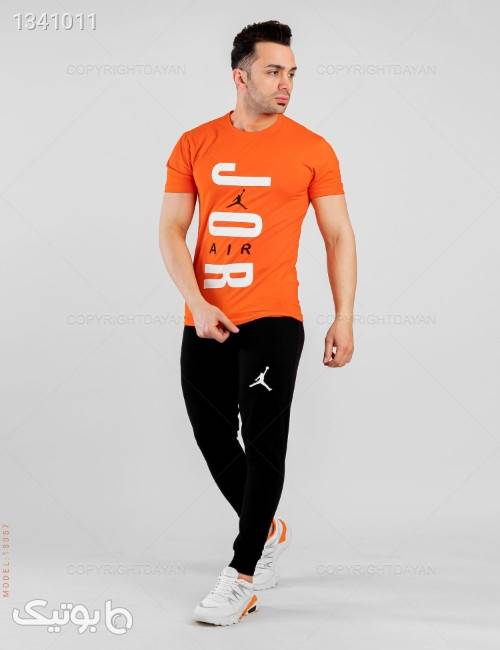 ست تیشرت و شلوار مردانه Jordan مدل 13057 نارنجی ست ورزشی مردانه