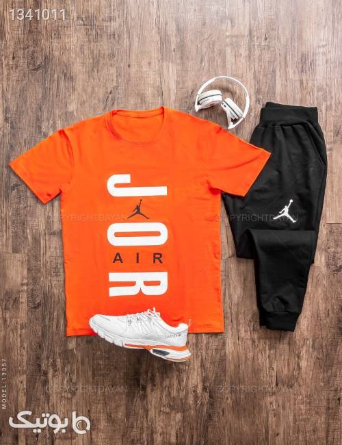 ست تیشرت و شلوار مردانه Jordan مدل 13057 نارنجی ست ورزشی مردانه