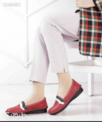 کفش چرم طبیعی زنانه ایران طب Iran Teb مدل آنیل قرمز کفش تخت زنانه