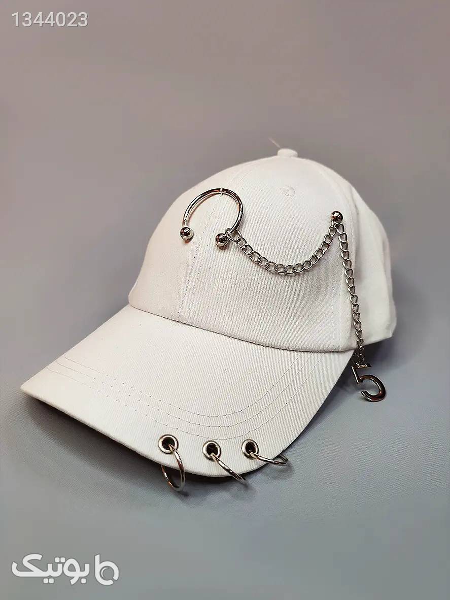 کلاه بیسبالی سفید زنجیردار کتان کد 3140 سفید کلاه و اسکارف
