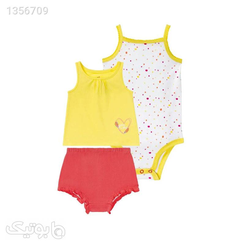 ست 3 تکه لباس نوزادی لوپیلو مدل lu26 زرد پوشاک نوزاد