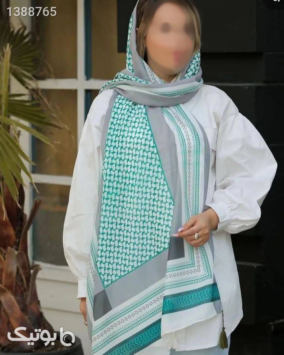 شال عربی چفیه ای نخی منگوله دار  سبز شال و روسری
