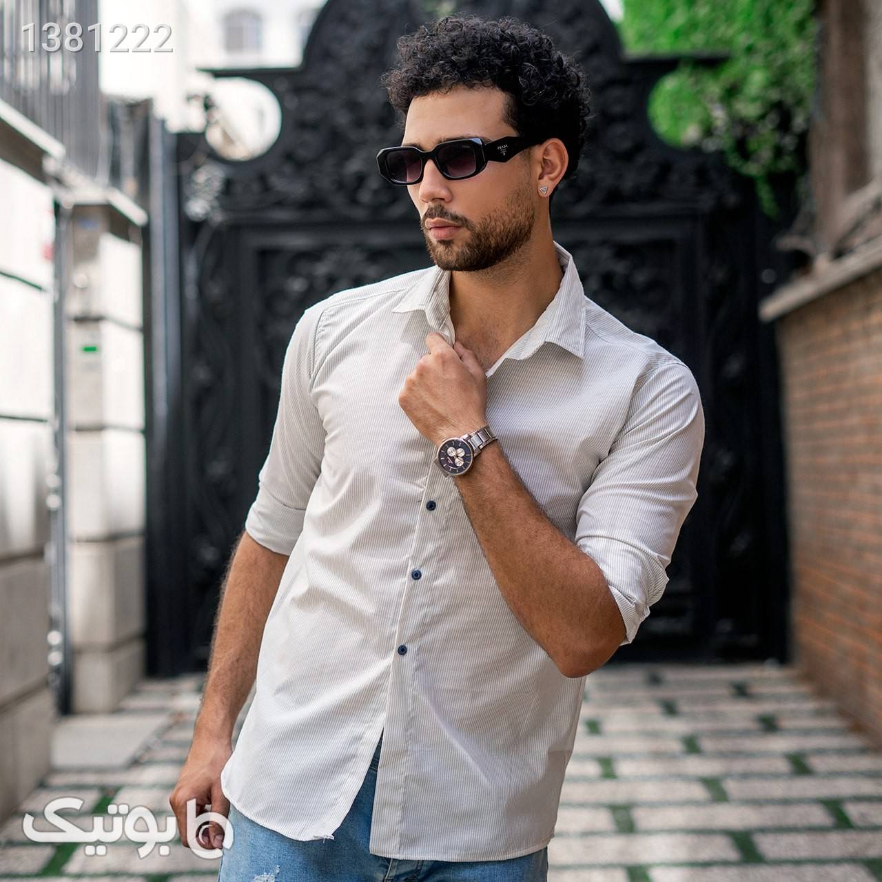پیراهن راه راه سفید مردانه مدل Ranin 
