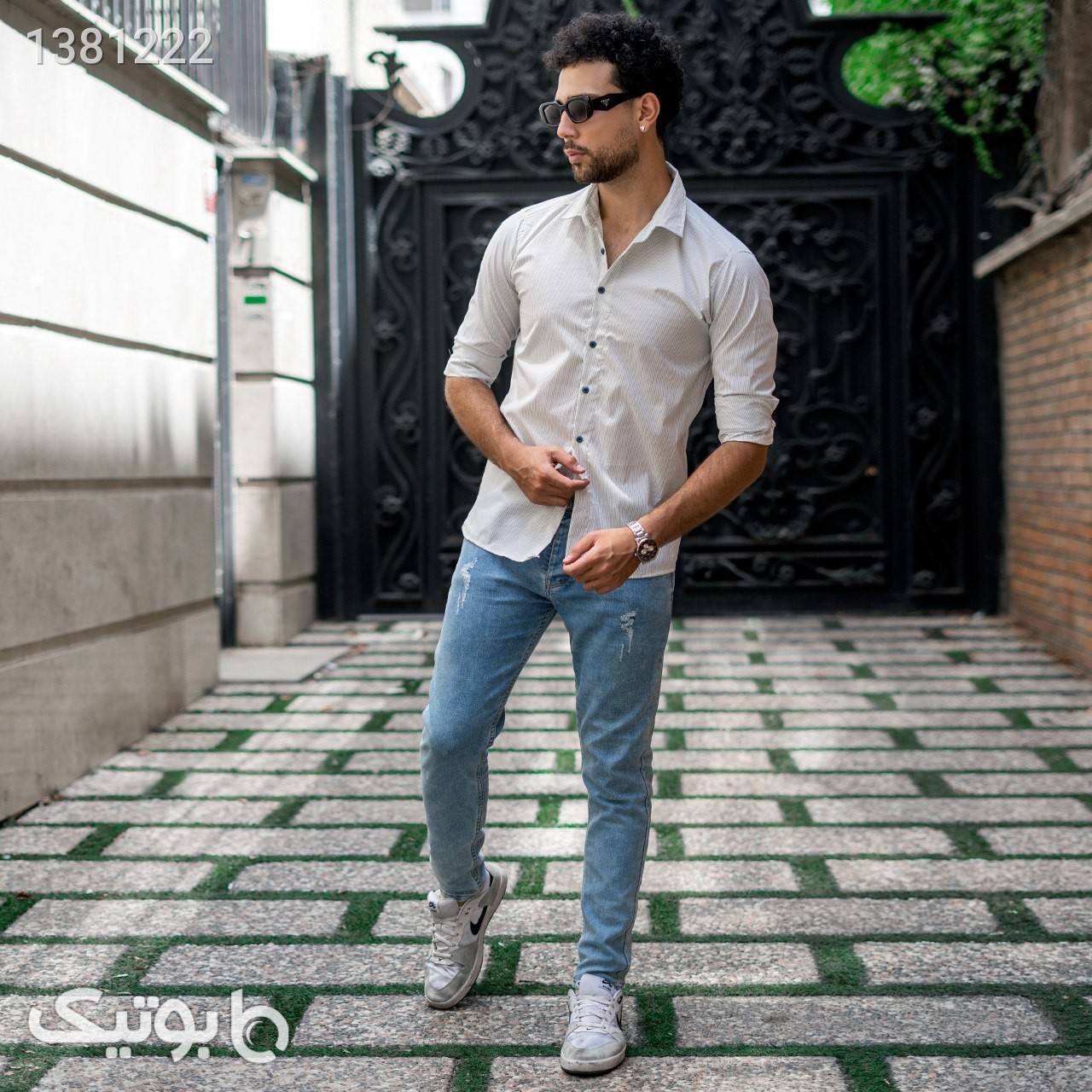 پیراهن راه راه سفید مردانه مدل Ranin 