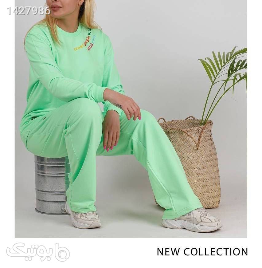 ست بلوز و شلوار دورس (نوشته انگلیسی) سبز لباس راحتی زنانه